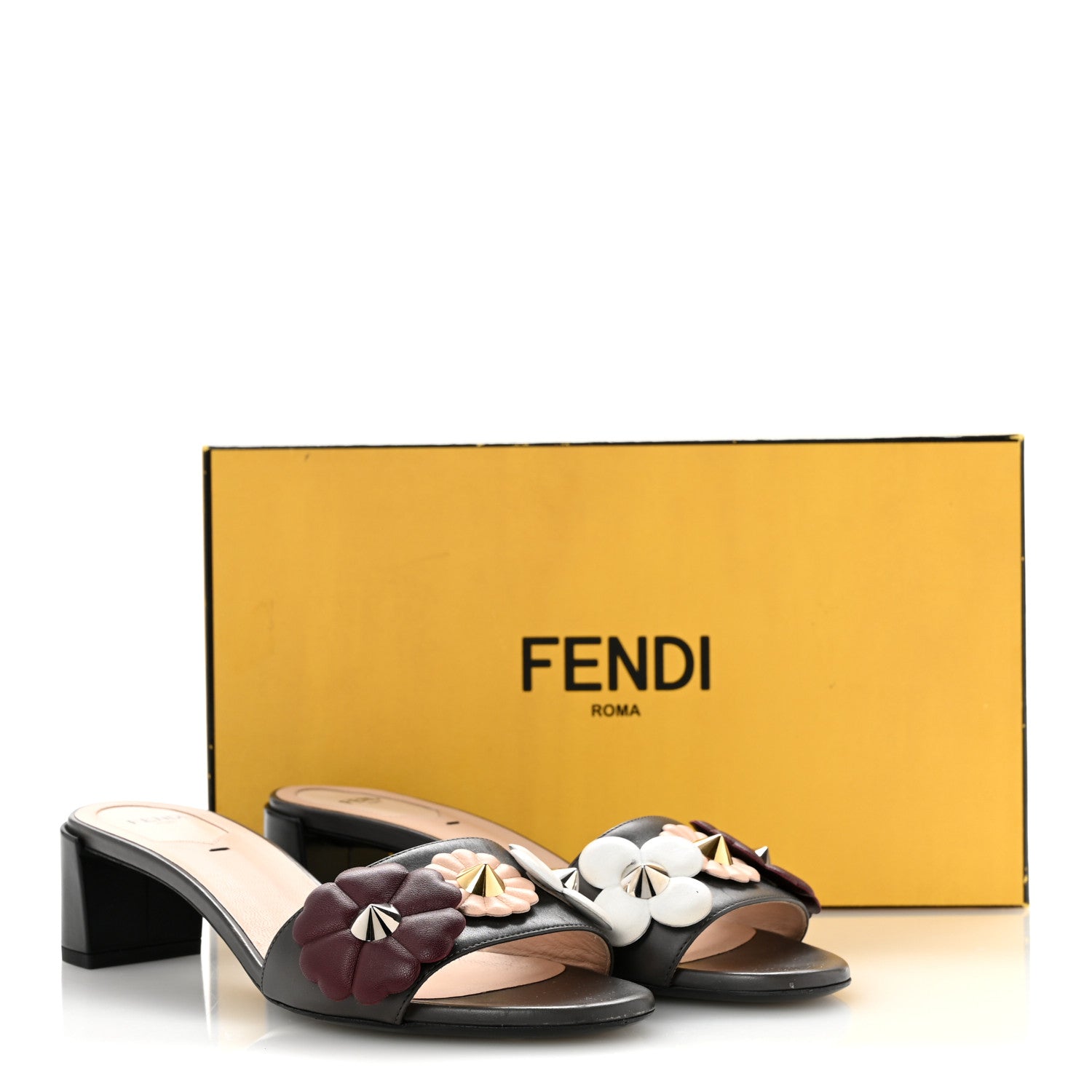 Fendi Vitello Nappa Sabot Flowerland Sandals 37.5 Asfalto Black Multicolor 10 of 10