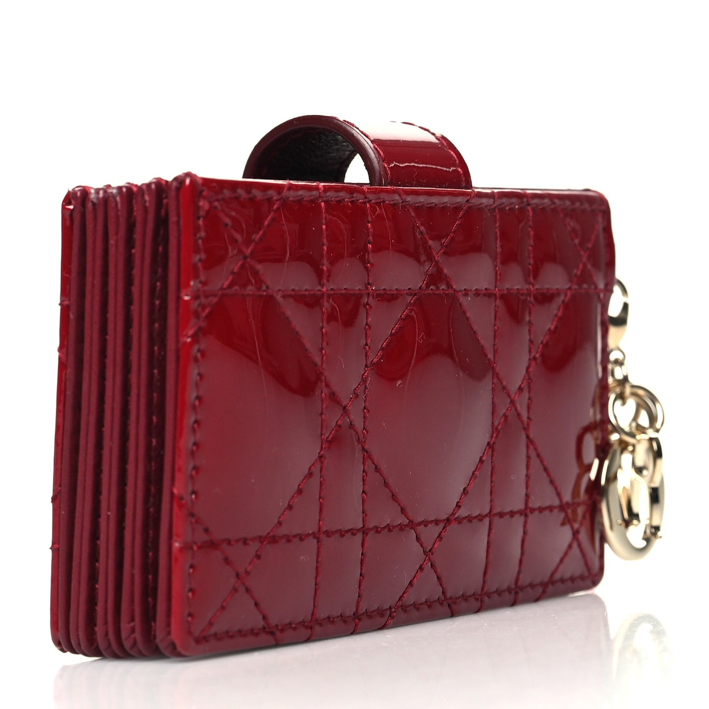 Patent Cannage Lady Dior 5-Gusset Card Holder Rouge Ceris