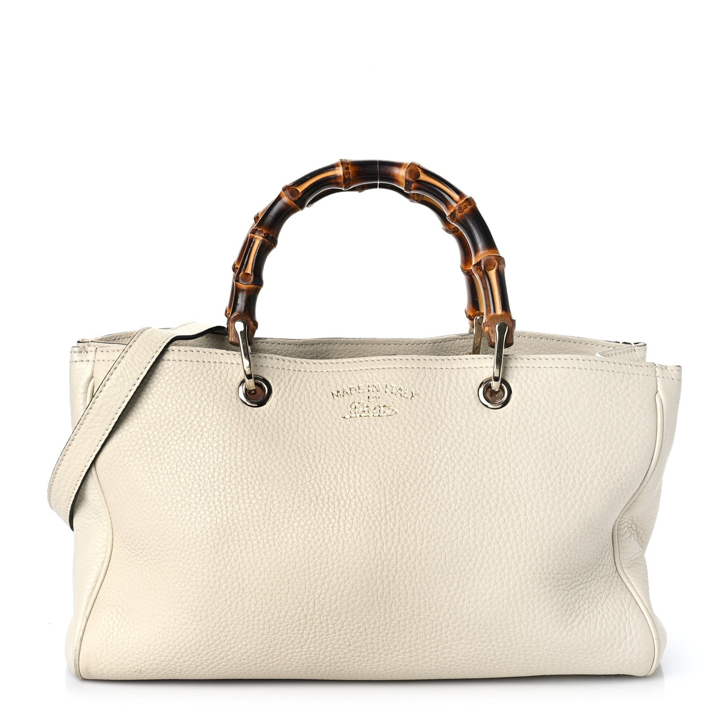 Pebbled Calfskin Medium Bamboo Shopper Tote Off White