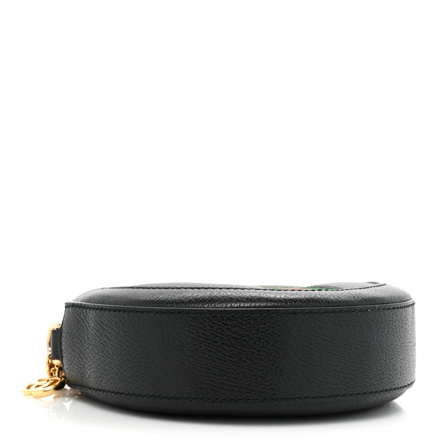 Grained Calfskin Web Mini Ophidia Round Shoulder Bag Black