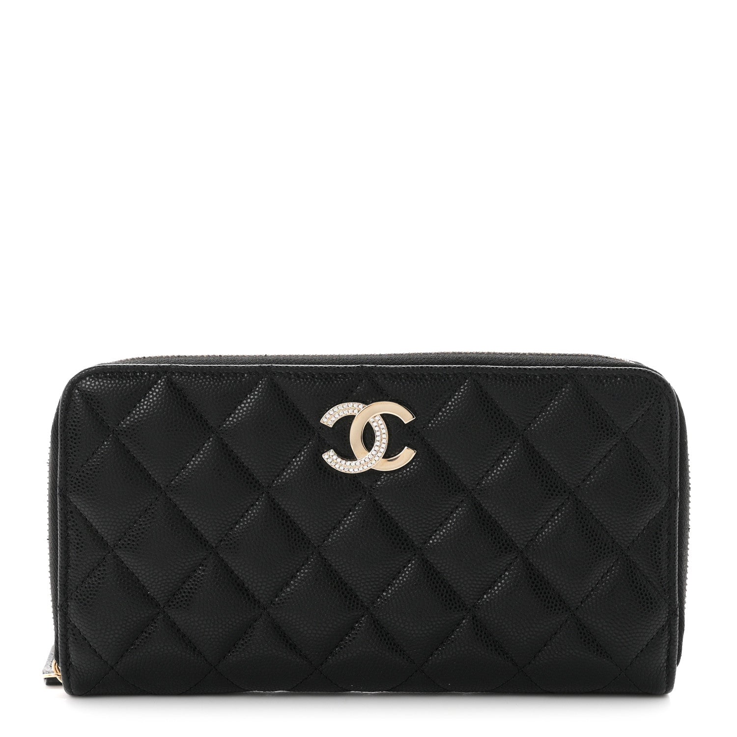 Chanel Caviar Quilted Crystal CC Long Zipped Wallet Black 1 of 8