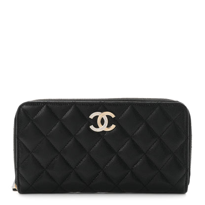 Chanel Caviar Quilted Crystal CC Long Zipped Wallet Black 1 of 8