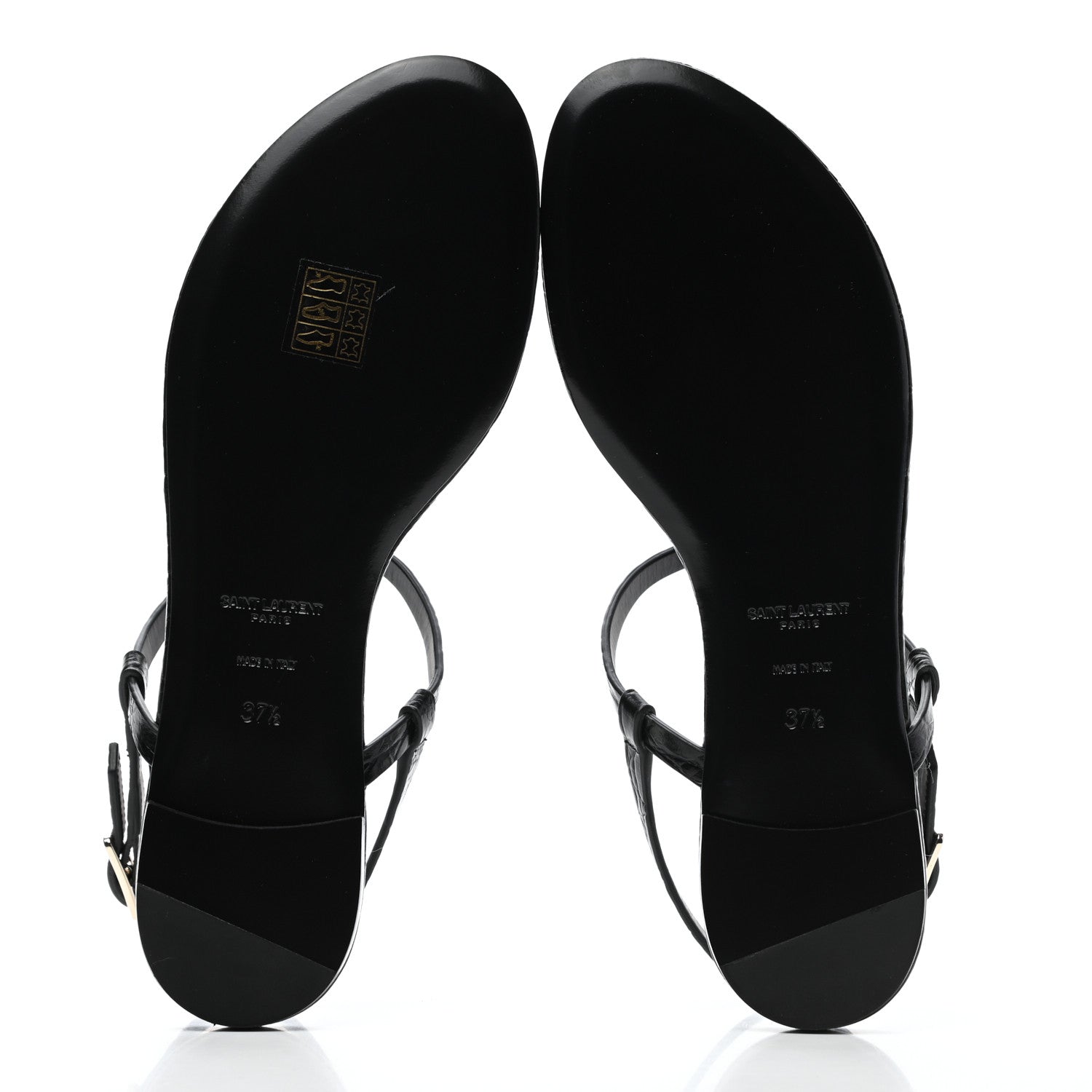 Saint Laurent Patent Calfskin Cassandra Monogram Sandals 37.5 Black 6 of 9