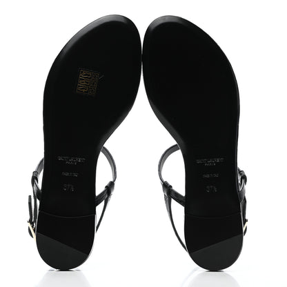 Saint Laurent Patent Calfskin Cassandra Monogram Sandals 37.5 Black 6 of 9