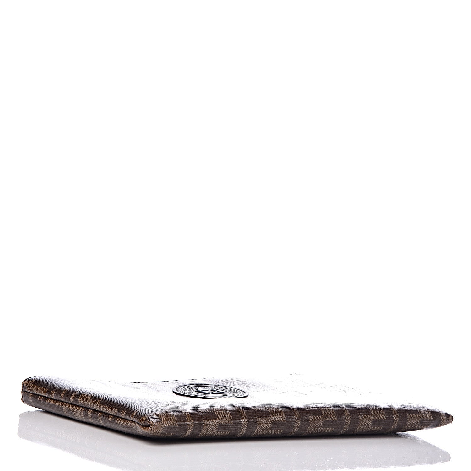 Fendi Glazed Fabric Vitello Century FF 1974 Stamp Patch Small FFreedom Flat Pouch Mogano Panna Black 4 of 8