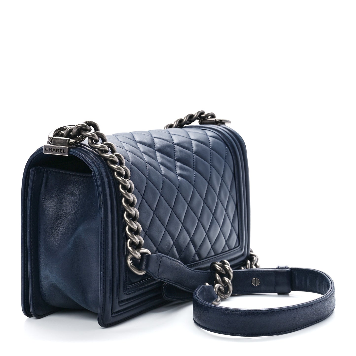 Lambskin Quilted Medium Boy Flap Dark Navy