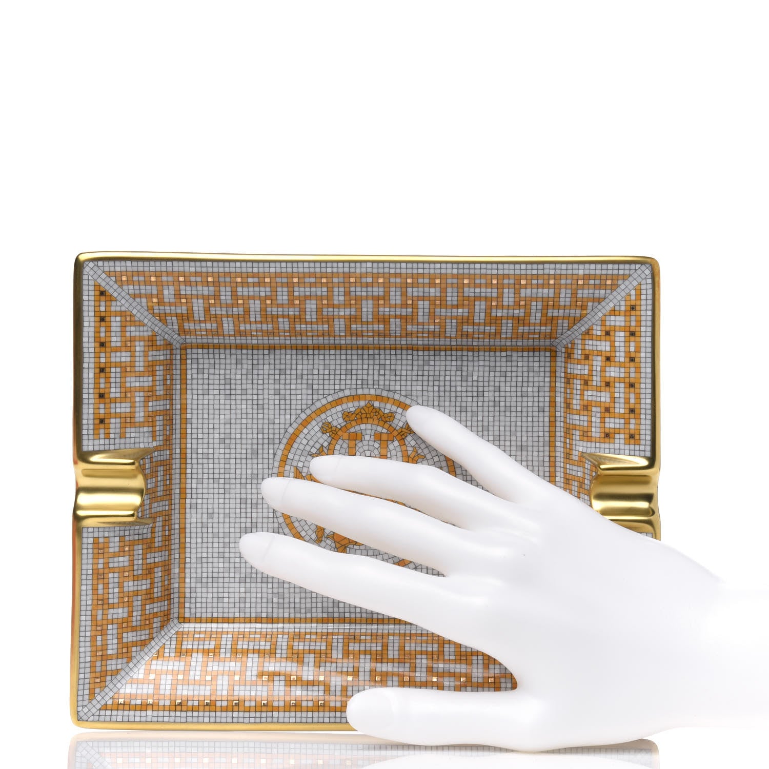 Hermes Porcelain Mosaique Au 24 Gold Ashtray 2 of 3