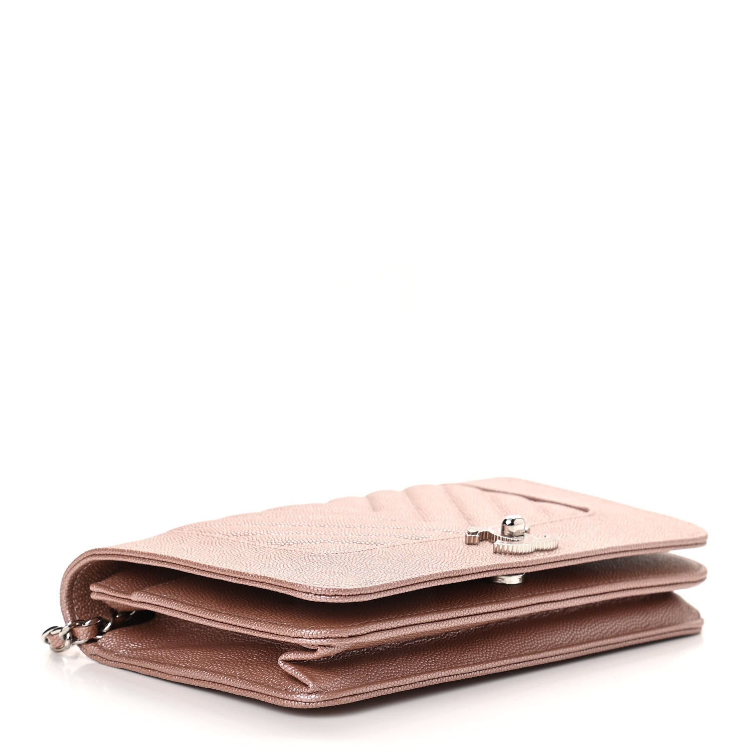 Chanel Metallic Caviar Chevron Quilted Vintage Mademoiselle Wallet On Chain WOC Pink 4 of 12