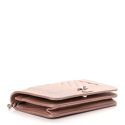 Chanel Metallic Caviar Chevron Quilted Vintage Mademoiselle Wallet On Chain WOC Pink 4 of 12
