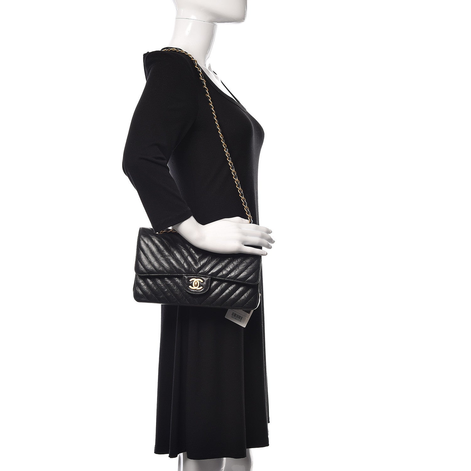 Chanel Crumpled Calfskin Chevron Quilted Medium Double Flap Black 2 of 10
