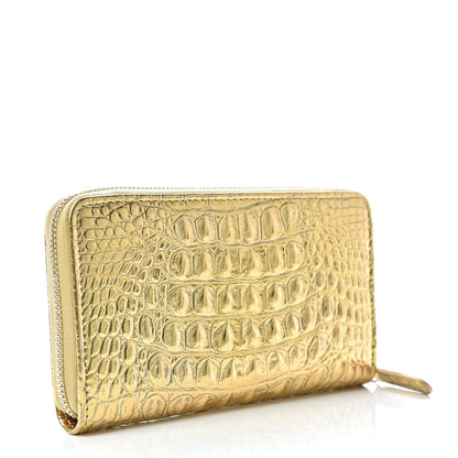 Chanel Metallic Calfskin Crocodile Embossed Small Zip Wallet Gold 2 of 10