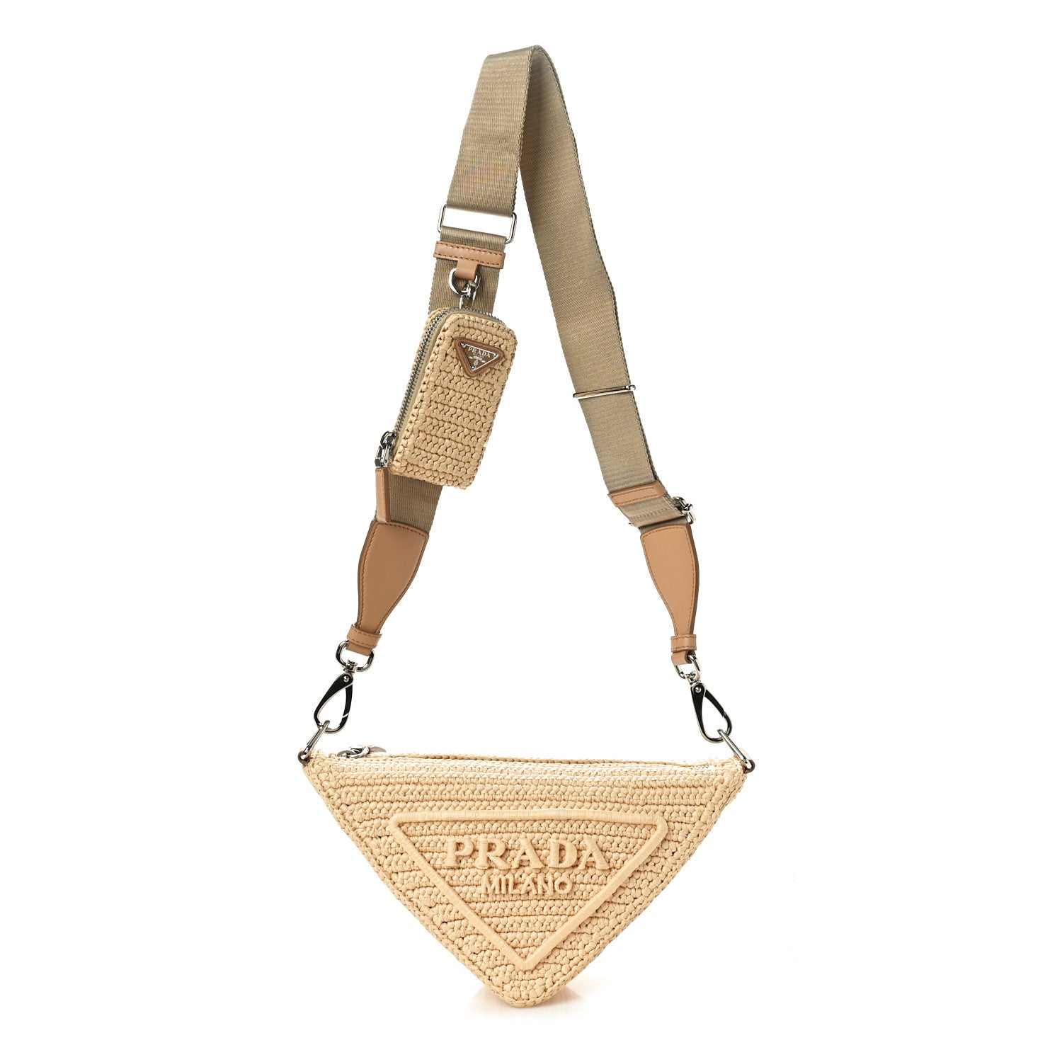 Prada Yarn Raffia Effect Crochet Triangle Shoulder Bag Naturale 1 of 8