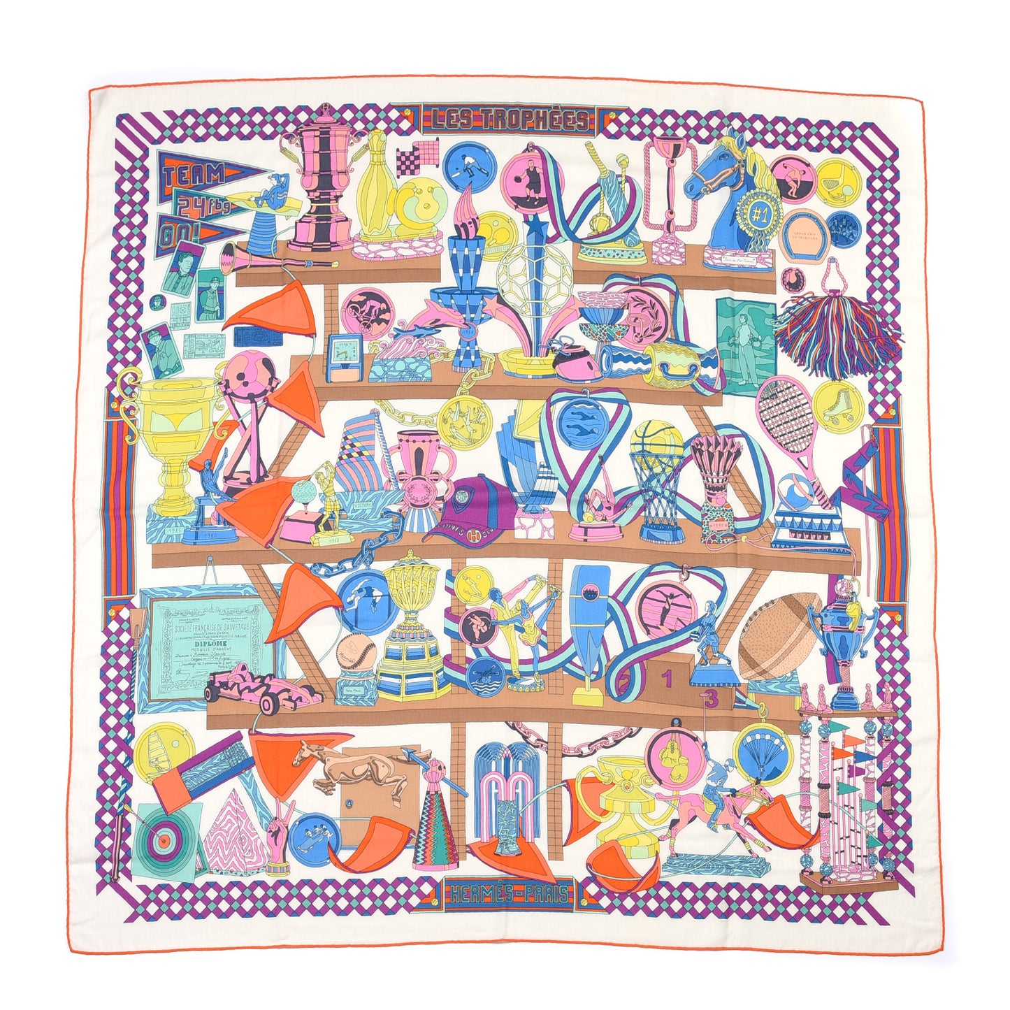 Cashmere Silk Les Trophees Shawl 140 White Rose Vert