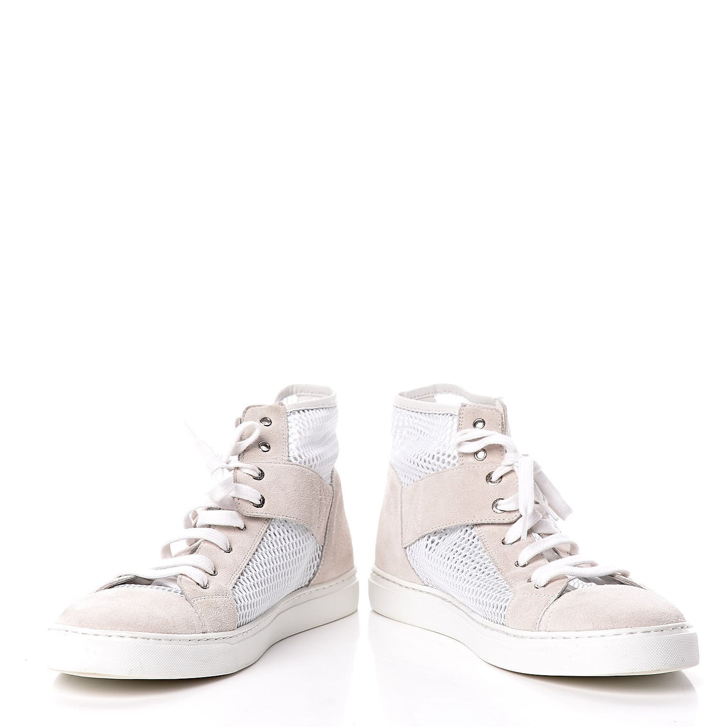 Fabric Mesh Suede Calfskin High Top Sneakers 41 White