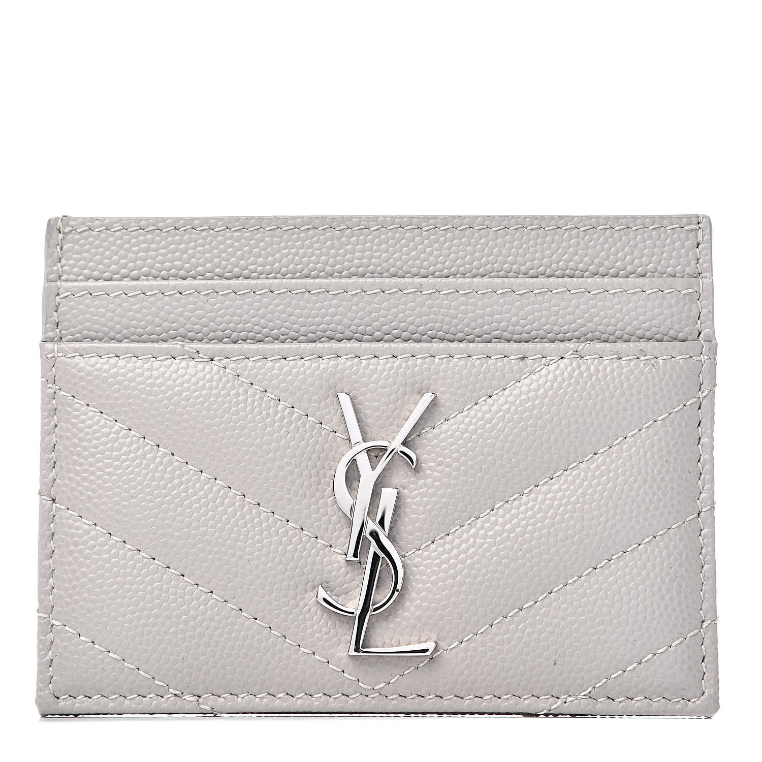 Saint Laurent Grain De Poudre Matelasse Chevron Card Case Granite 1 of 8