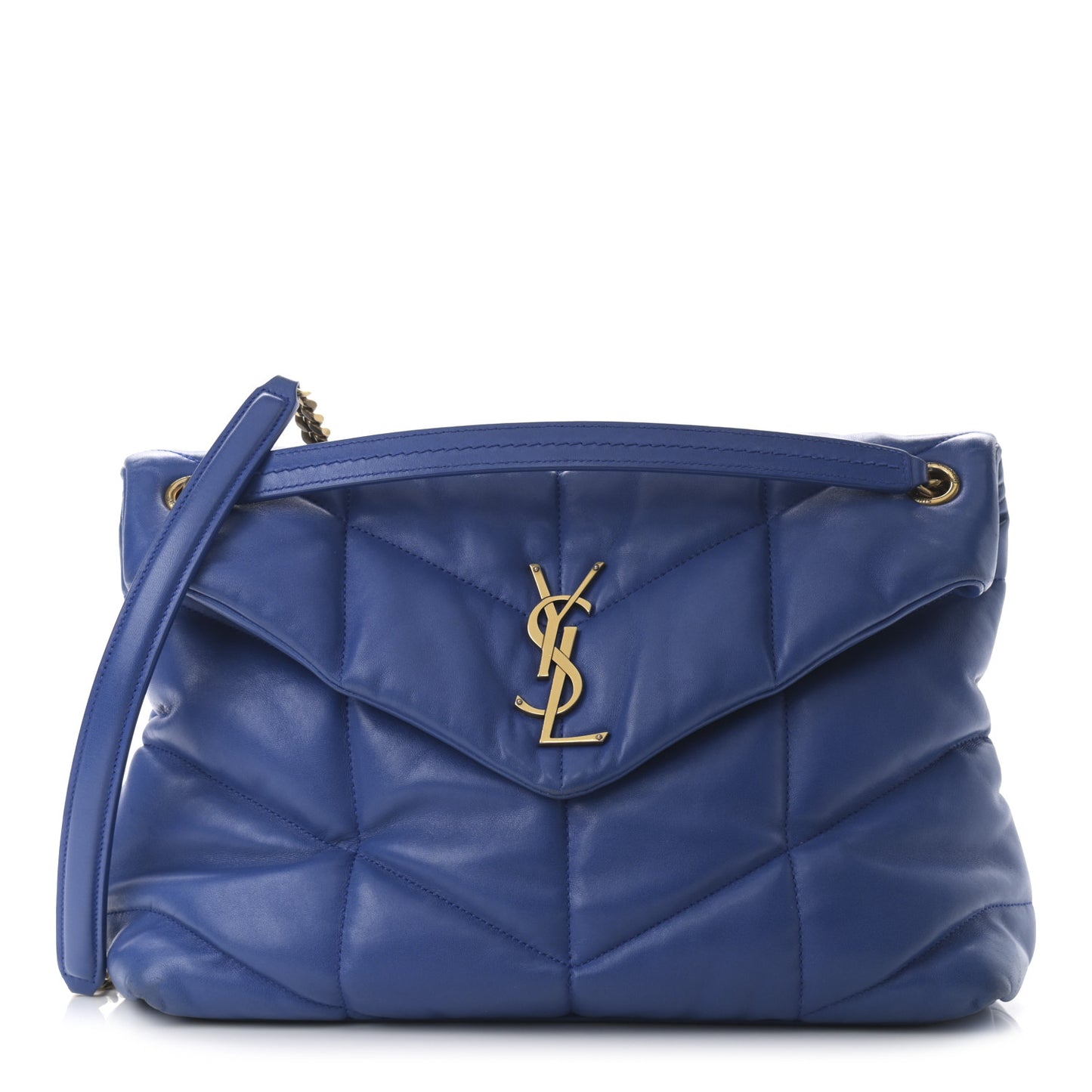 Lambskin Quilted Medium Loulou Puffer Monogram Chain Satchel Majorele Blue