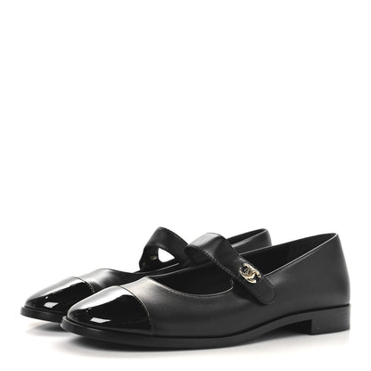 Chanel Calfskin Patent Mary Janes Flats 39 Black 4 of 9