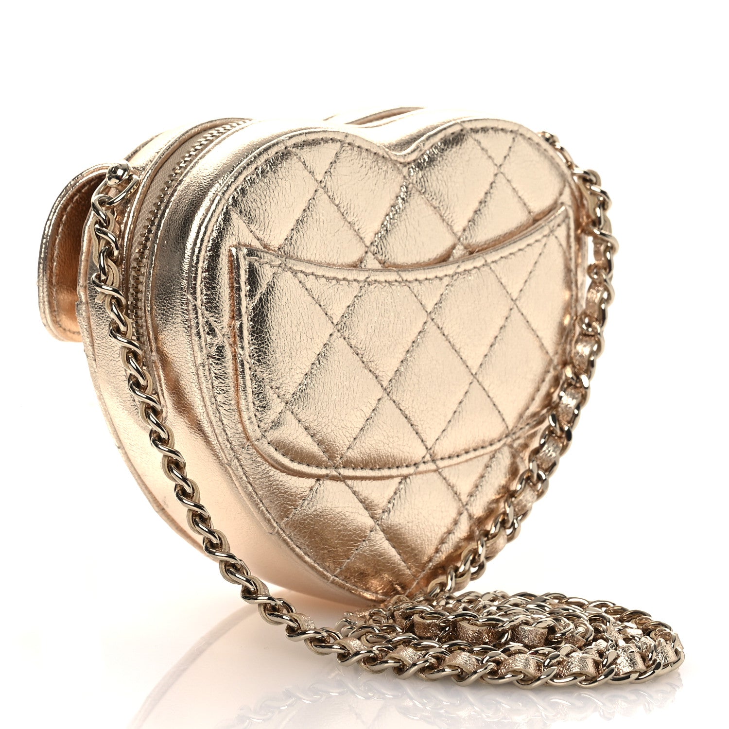 Chanel Metallic Lambskin Quilted CC In Love Heart Clutch With Chain Gold 3 of 12