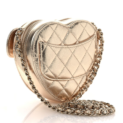 Chanel Metallic Lambskin Quilted CC In Love Heart Clutch With Chain Gold 3 of 12