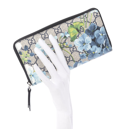 Gucci GG Supreme Monogram Blooms Zip Around Wallet Blue 2 of 8