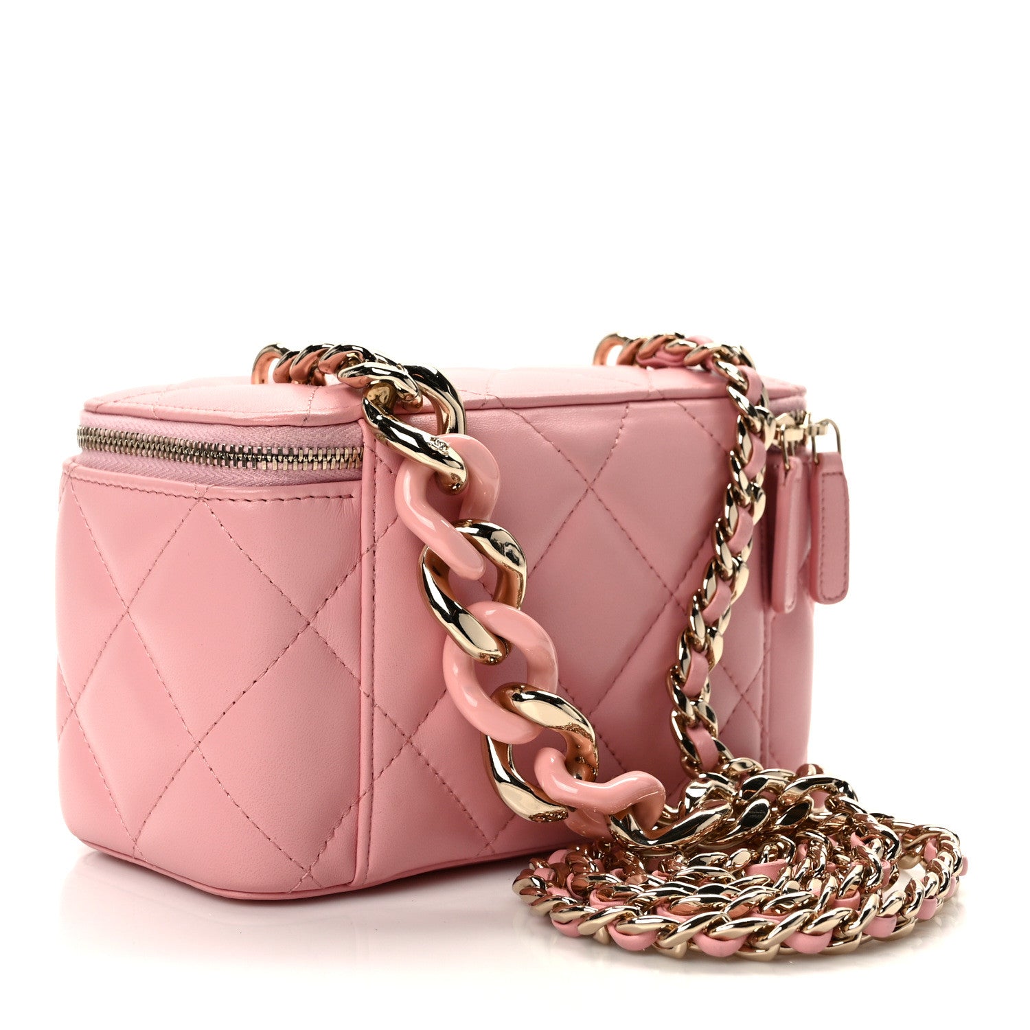 Chanel Lambskin Resin Elegant Chain Vanity Case Pink 3 of 13