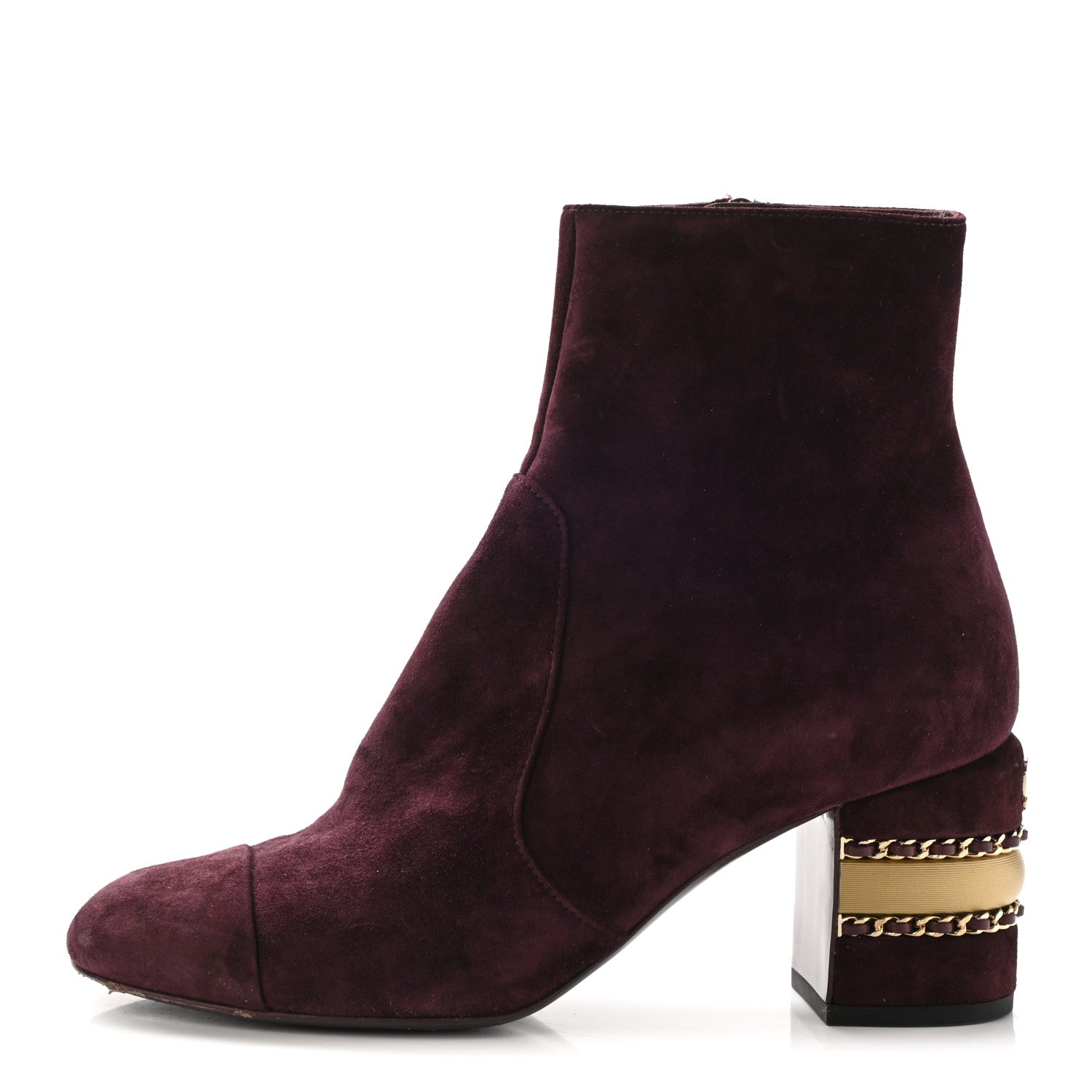 Chanel Suede Calfskin Chain Boots 37 Burgundy 1 of 8