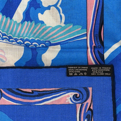 Hermes Cashmere Silk De La Mer Au Ciel Shawl 140 Marine Rose Turquoise 3 of 4
