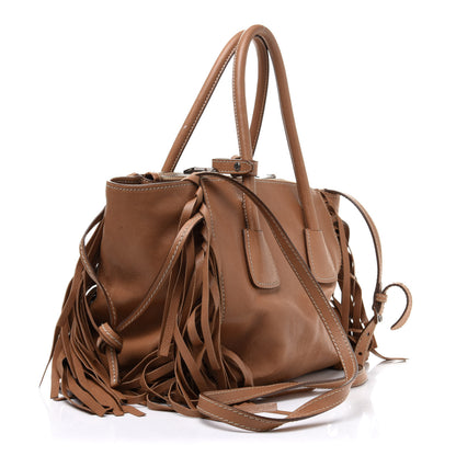 Prada Glace Calf Twin Pocket Fringe Tote Caramel 2 of 13