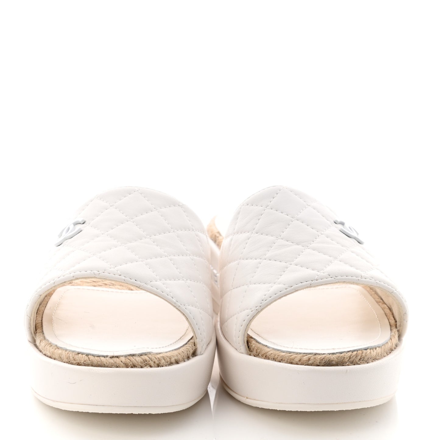 Lambskin Quilted CC Espadrille Slip On Sandals 39 White