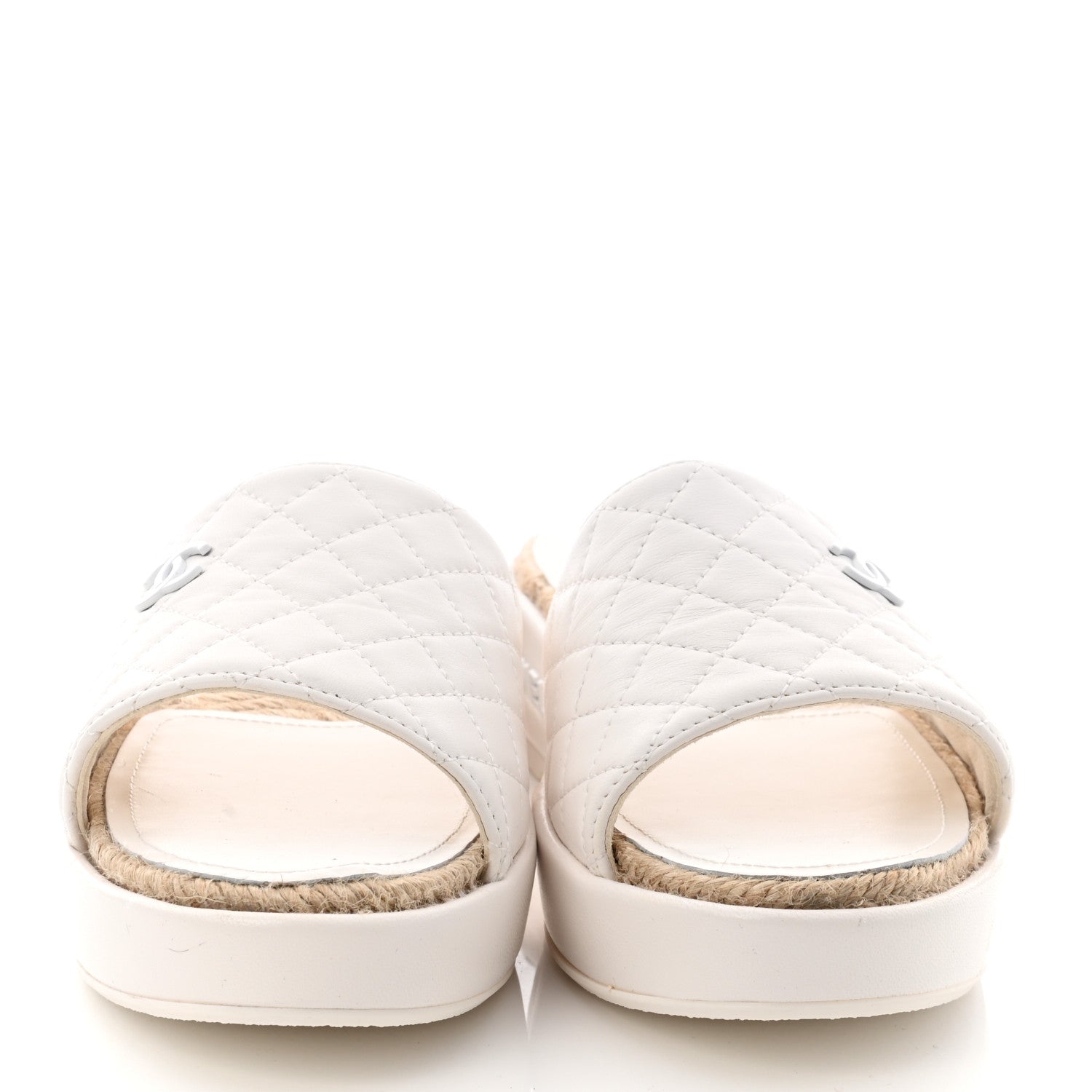 Chanel Lambskin Quilted CC Espadrille Slip On Sandals 39 White 2 of 8