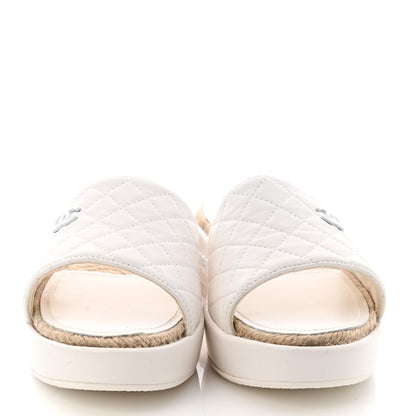 Chanel Lambskin Quilted CC Espadrille Slip On Sandals 39 White 2 of 8