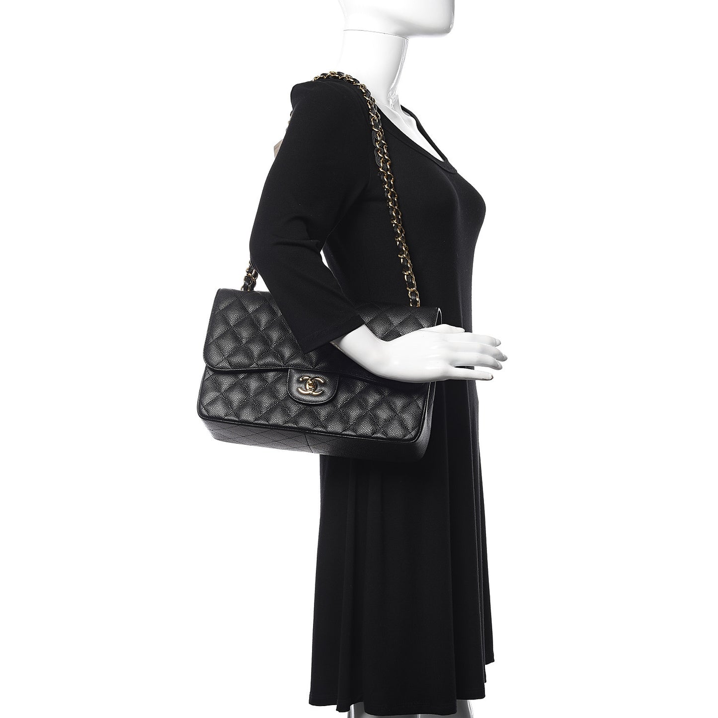 Caviar Quilted Jumbo Double Flap Black