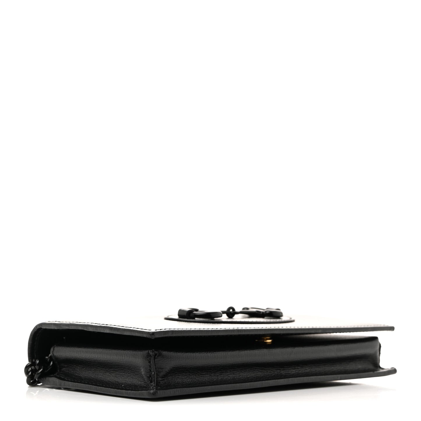 Azalea Calfskin Enamel Horsebit 1955 Wallet On Chain Black