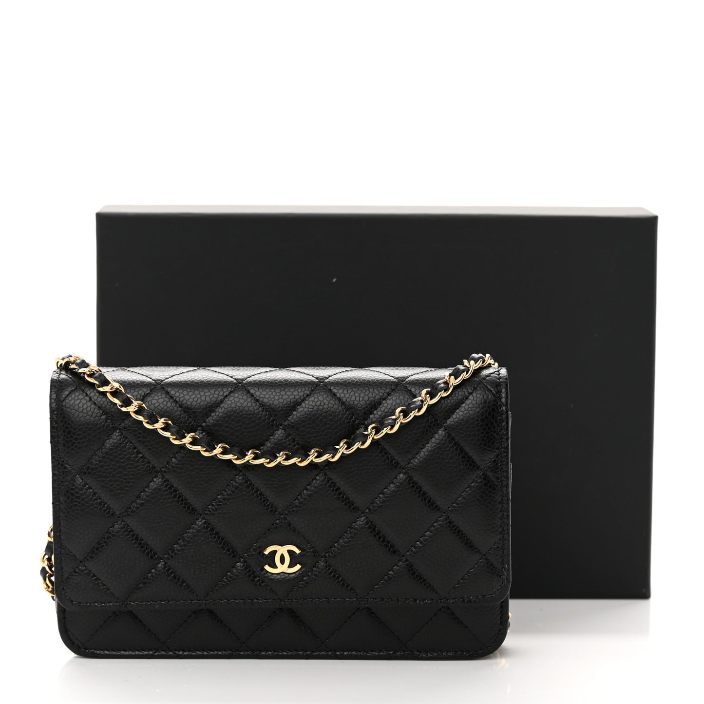 Caviar Quilted Wallet on Chain WOC Black