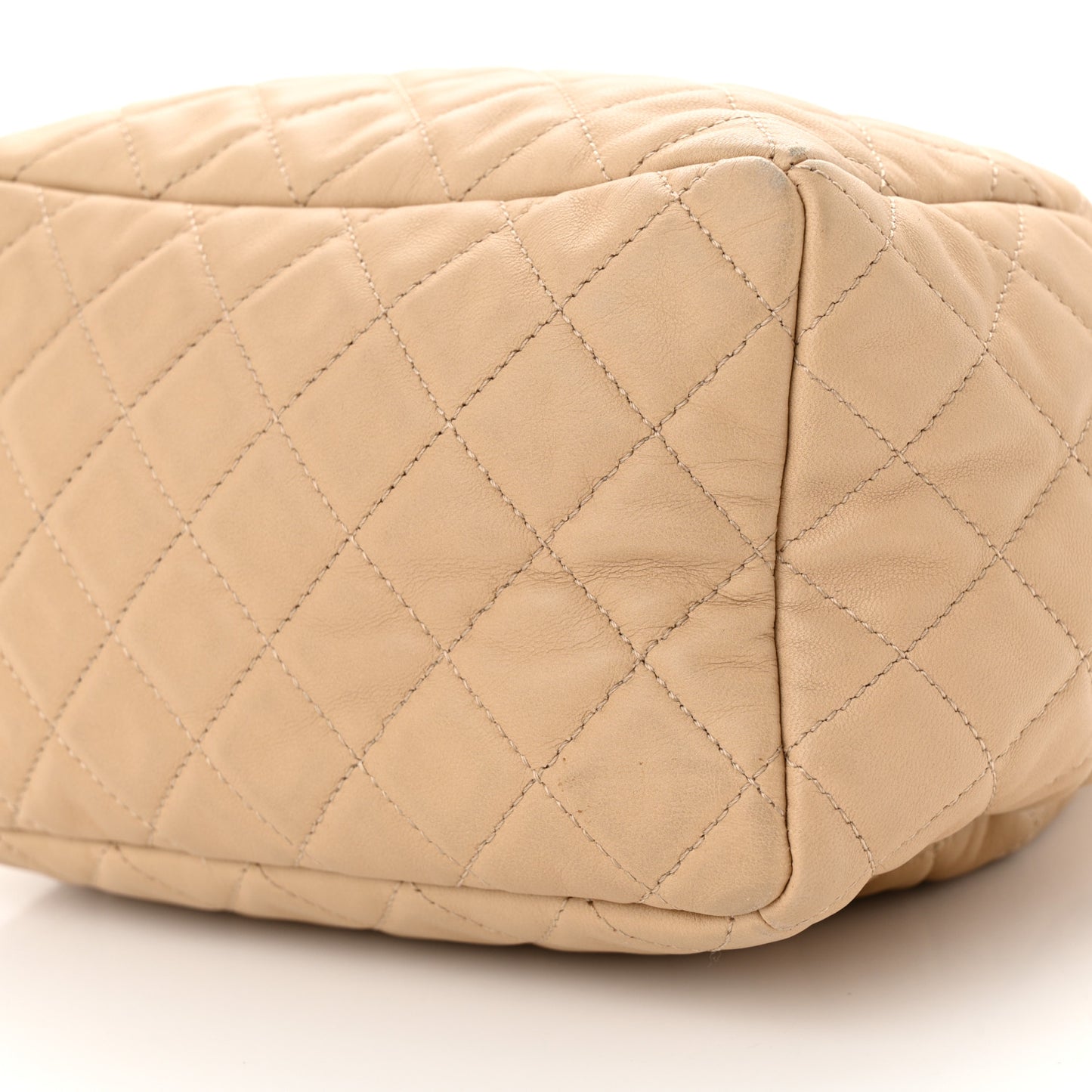 Lambskin Quilted Small CC Chain Bucket Drawstring Bag Light Beige