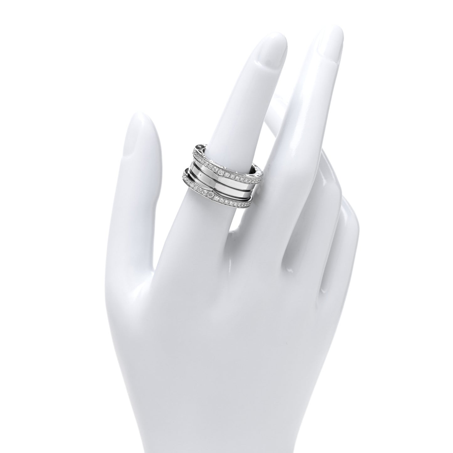 18K White Gold Diamond B.Zero1 Four-Band Pave Ring 56 7.5