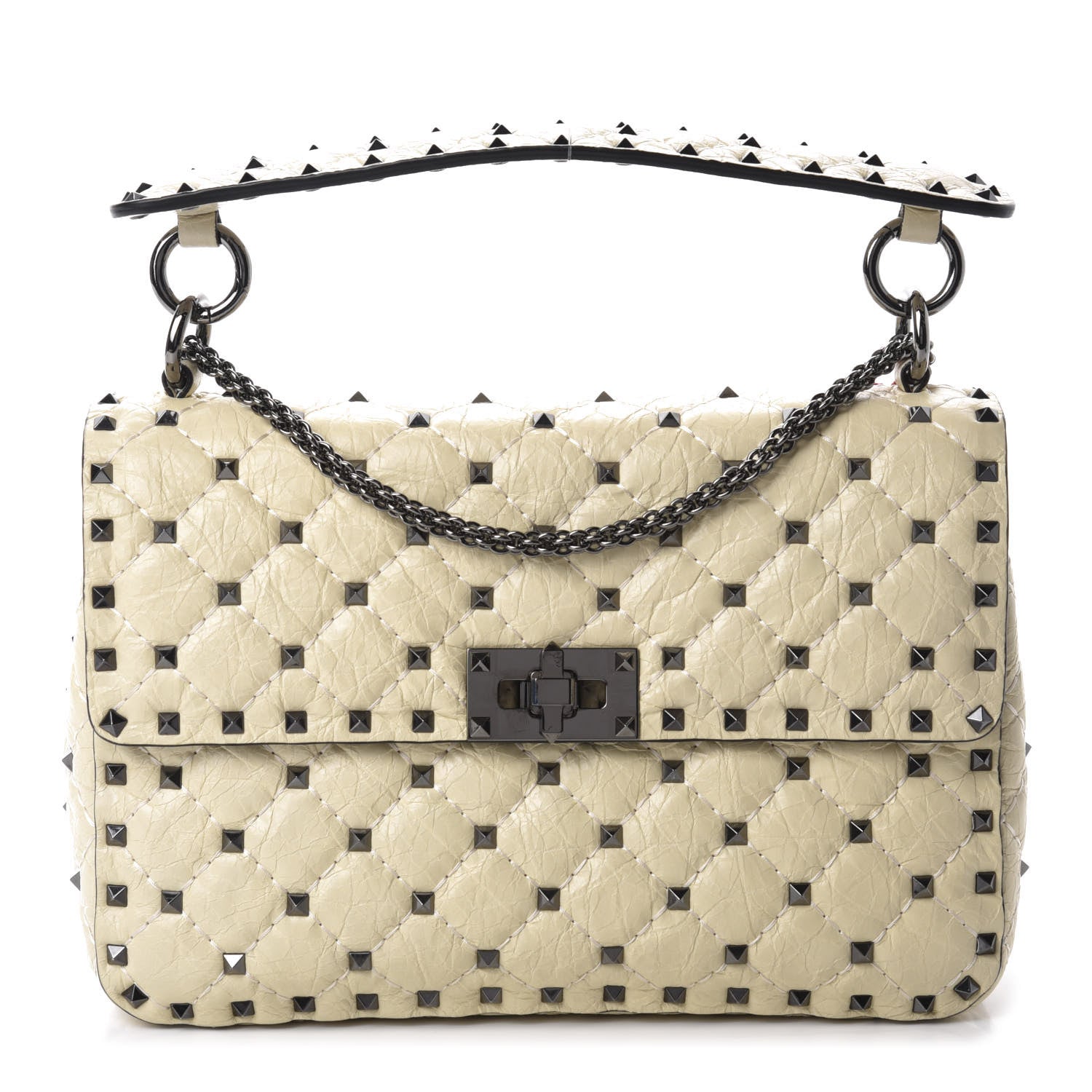 Valentino Garavani Craquele Nappa Medium Rockstud Spike Shoulder Bag Light Ivory 1 of 10