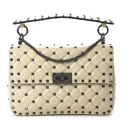 Valentino Garavani Craquele Nappa Medium Rockstud Spike Shoulder Bag Light Ivory 1 of 10