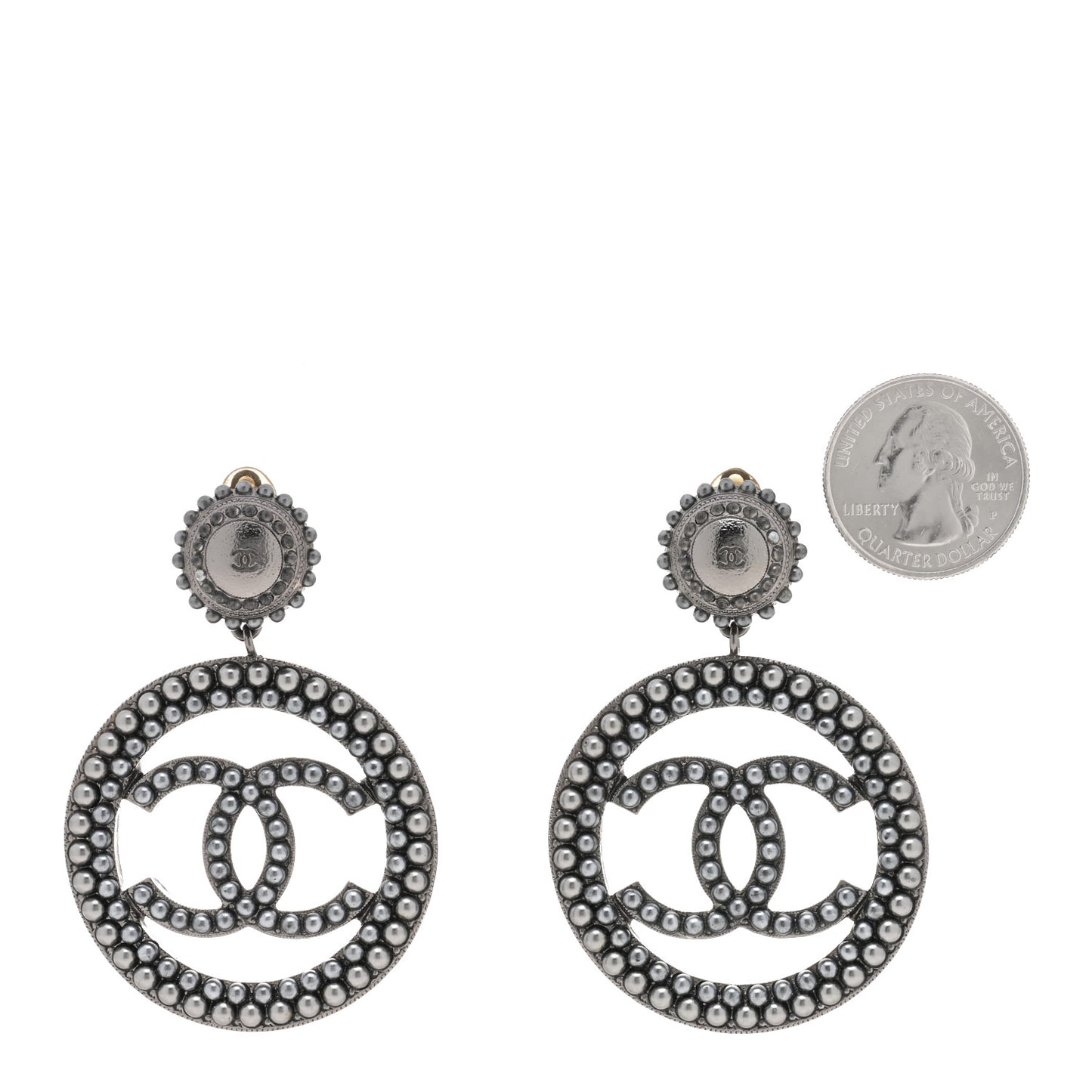 Ruthenium Beaded CC Drop Clip On Earrings Dark Grey