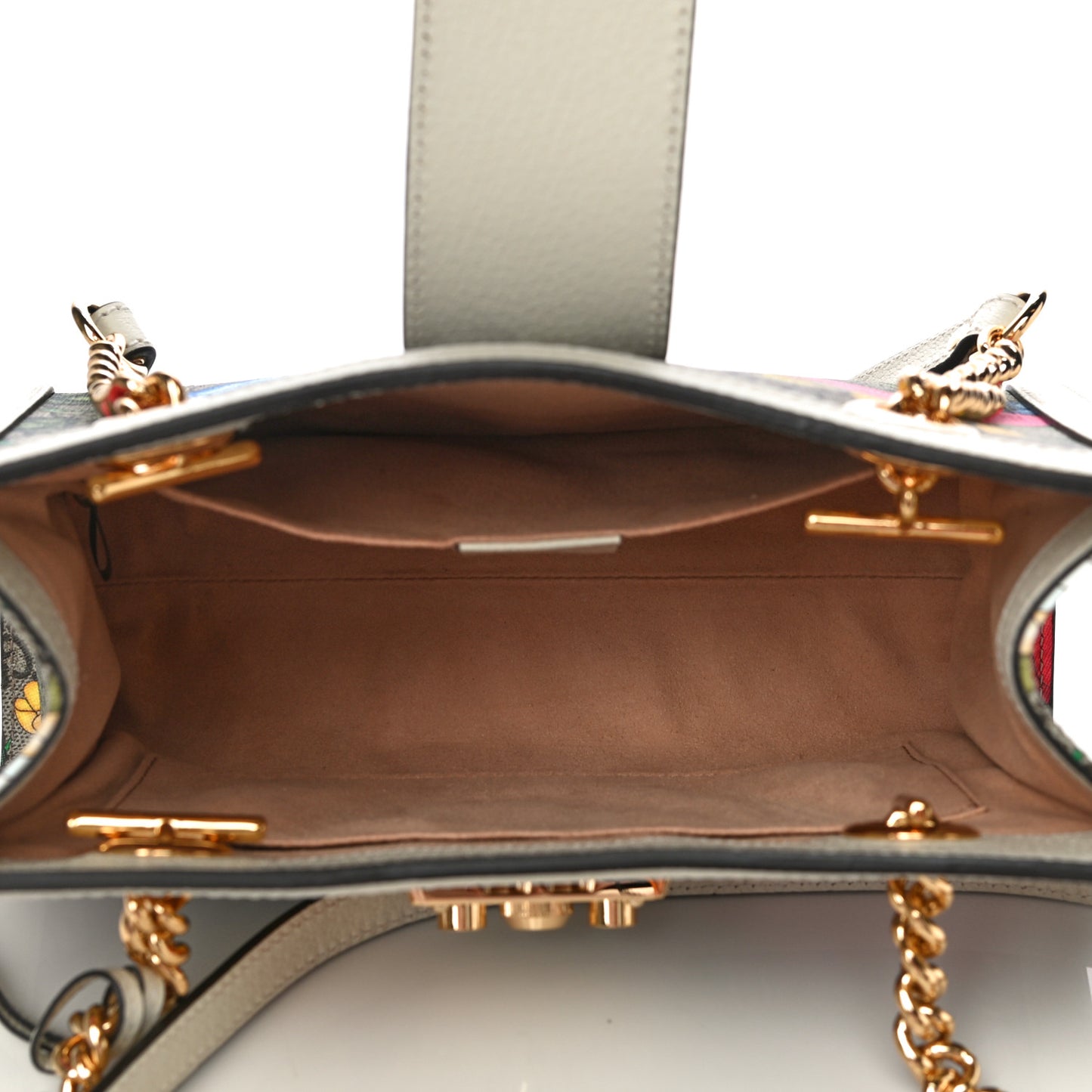 GG Supreme Monogram Flora Textured Calfskin Small Padlock Tote Beige Ebony Multicolor Mystic White