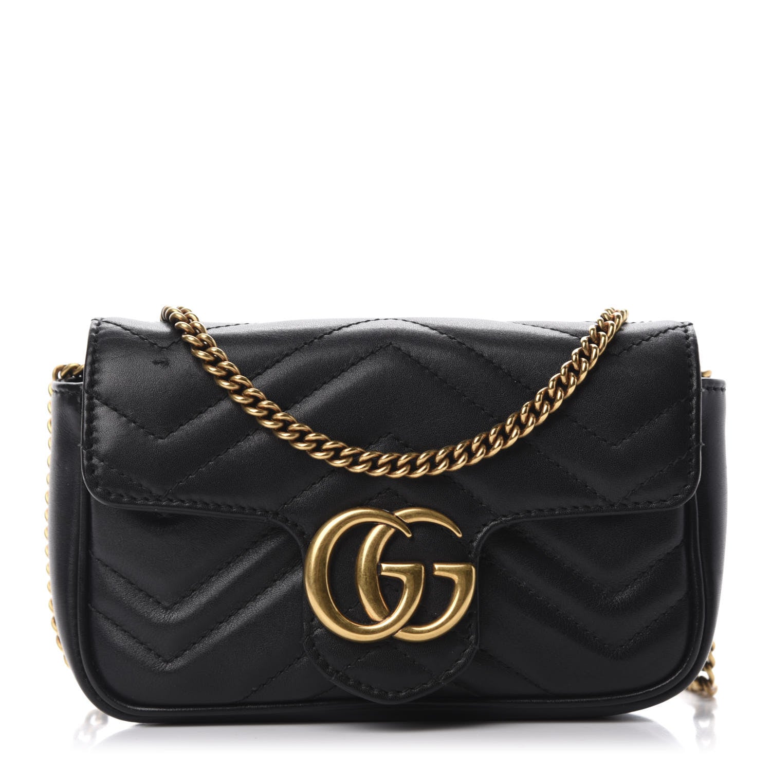 Gucci Calfskin Matelasse Super Mini GG Marmont Shoulder Bag Black 1 of 10