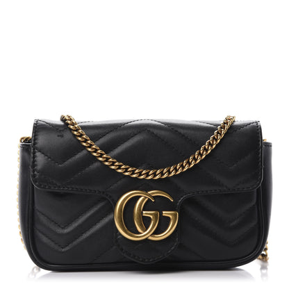 Gucci Calfskin Matelasse Super Mini GG Marmont Shoulder Bag Black 1 of 10