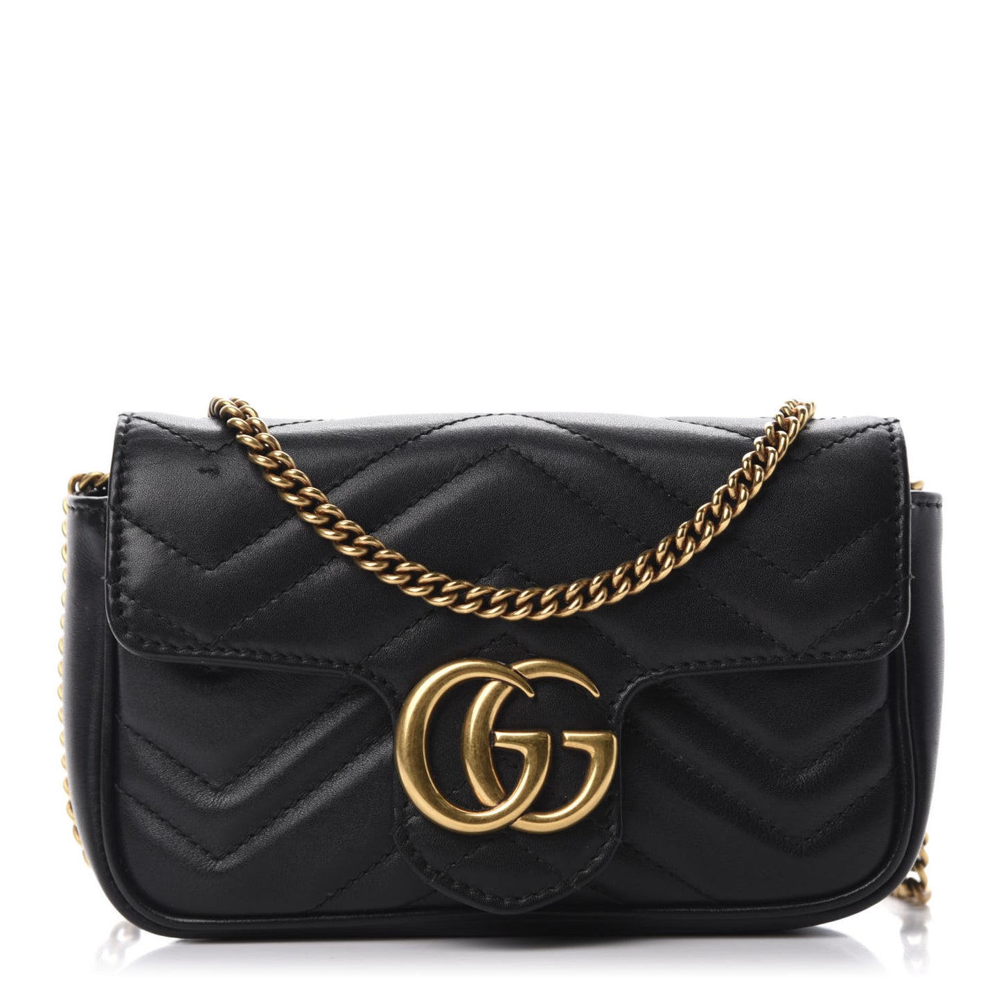 Calfskin Matelasse Super Mini GG Marmont Shoulder Bag Black