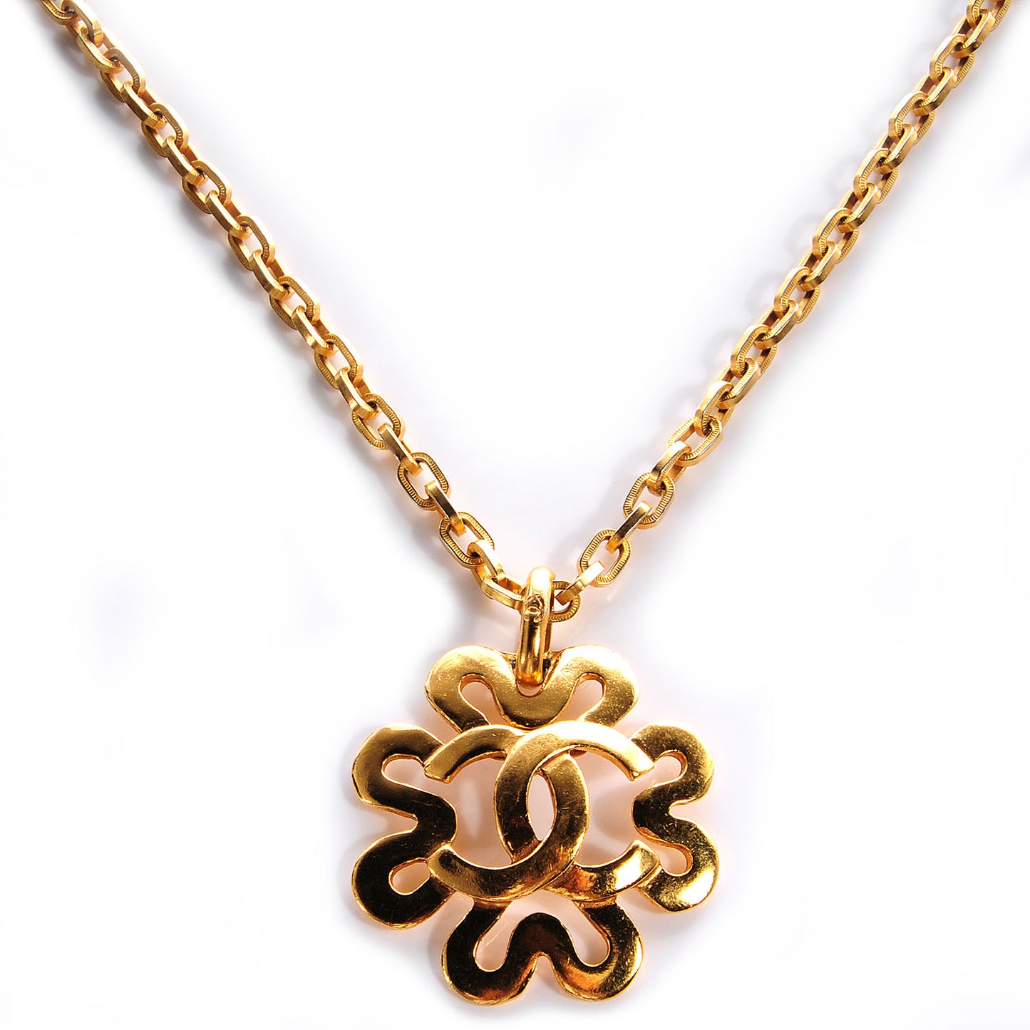 CC Chain Pendant Long Necklace Gold