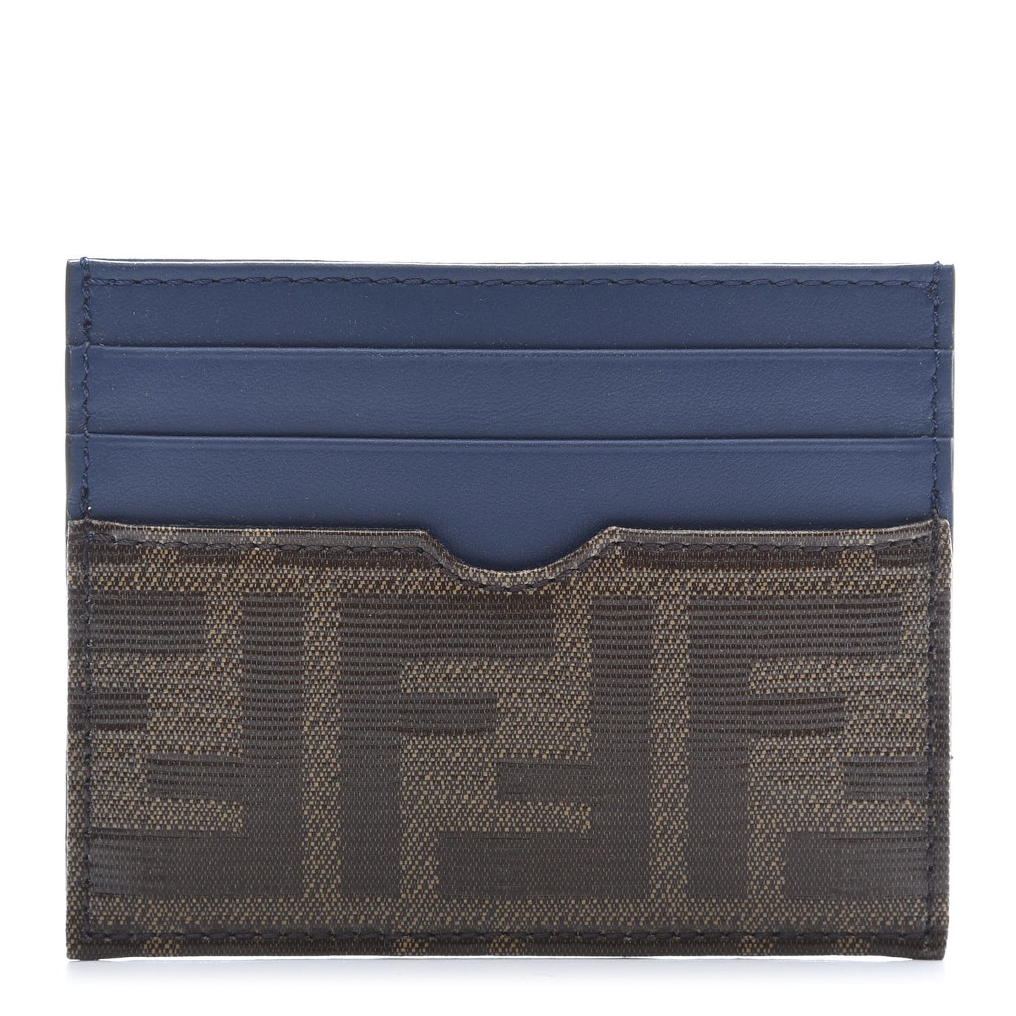 Vitello Century Glazed Fabric FF 1974 Card Holder Blu Scuro Mogano Panna