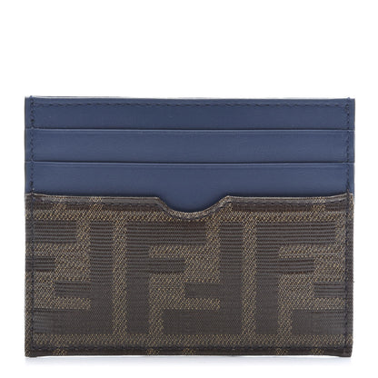 Fendi Vitello Century Glazed Fabric FF 1974 Card Holder Blu Scuro Mogano Panna 1 of 10