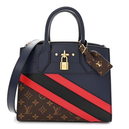Louis Vuitton Calfskin Monogram Striped City Steamer PM Blue 1 of 9