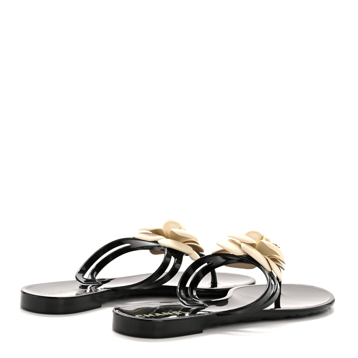 Chanel Jelly Camellia Thong Sandals 39 Black Ivory 5 of 9