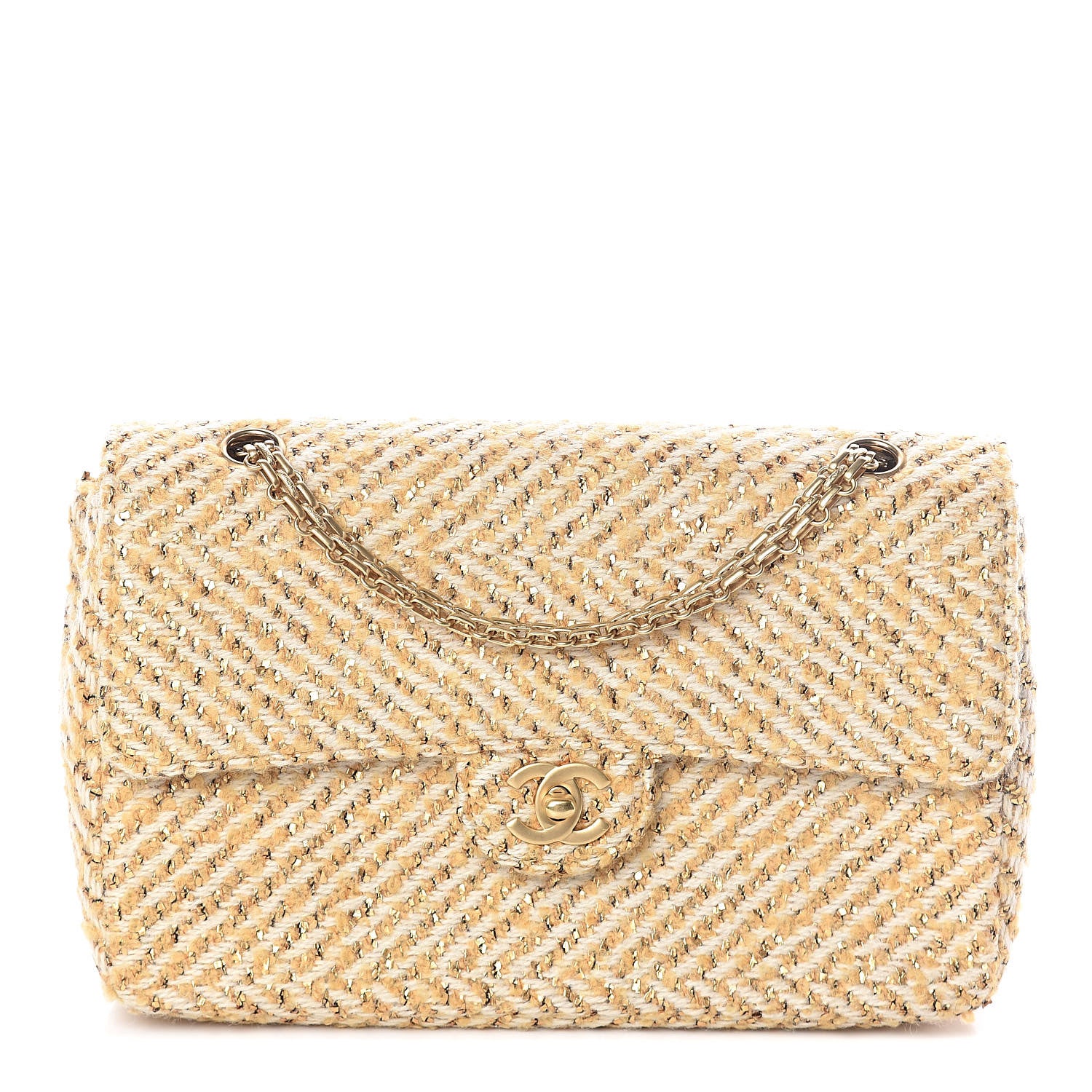 Chanel Fabric Medium Single Flap Beige Gold 1 of 10