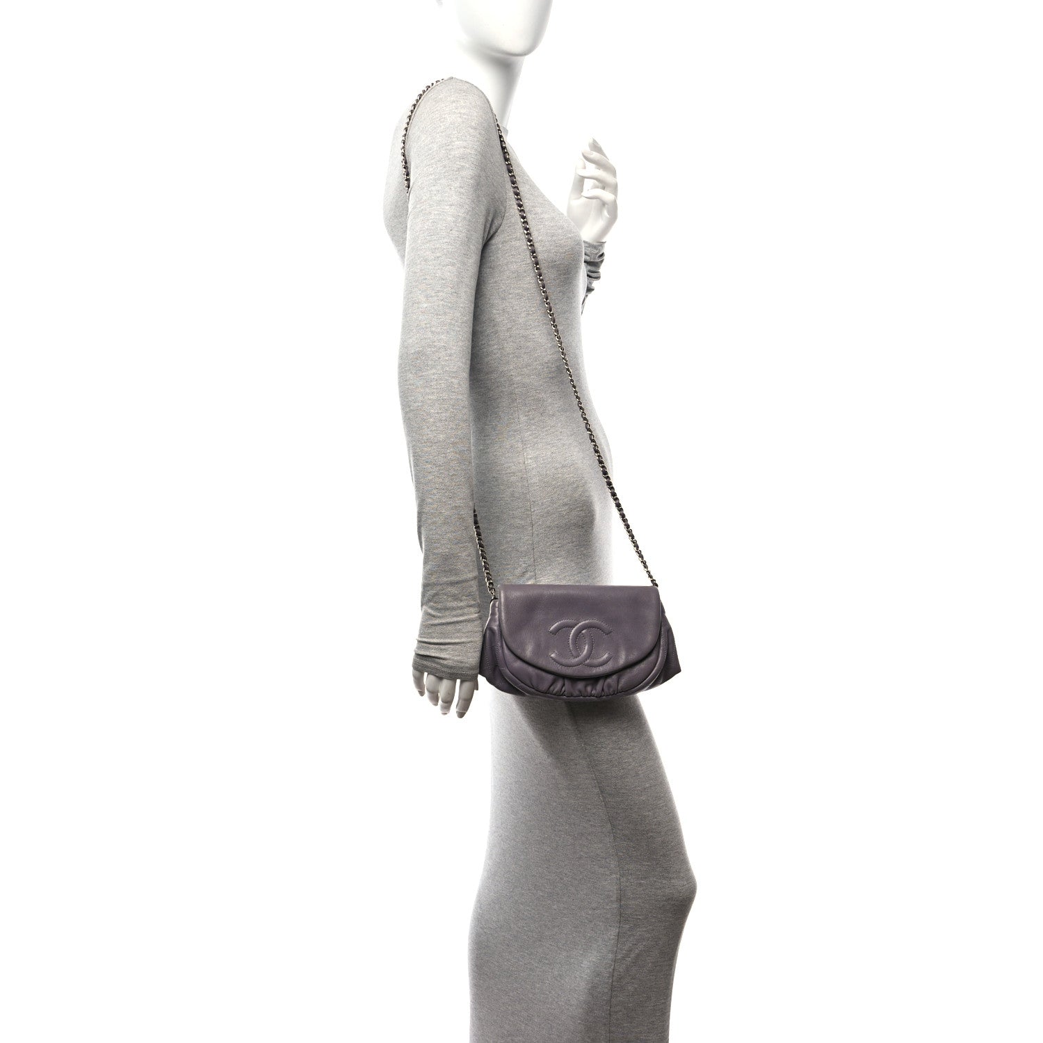Chanel Lambskin Half Moon Wallet on Chain WOC Light Grey 2 of 11